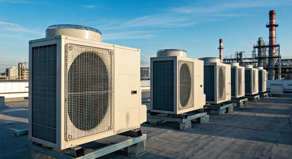 Industrial,Air,Conditioners,,Kültéri,Egységek,Egy,Tet?n,Ipari,Környezetben
